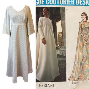 Vintage White Gown with Bell Angel Sleeves and Scoop Neck